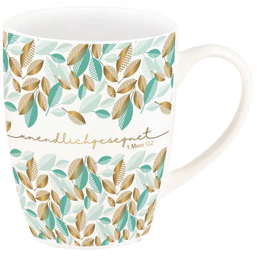 Unendlich gesegnet (Tasse) Gold-Tasse mit hübschem Blätterdesign und Echtgold-Veredlung