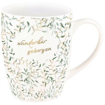 Wunderbar geborgen (Tasse) Gold-Tasse mit hübschem Blätterdesign und Echtgold-Veredlung